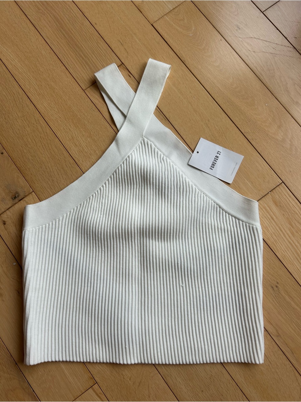 Forever 21 White Ribbed Halter Top